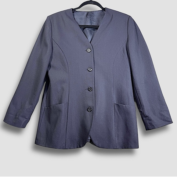 Vintage Marks & Spencer St. Michael 100% Wool Blazer Jacket Dark Navy US 12 - Picture 1 of 14